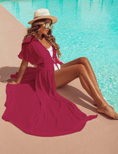 Load image into Gallery viewer, FANCYINN Womens Long Lace Cover up Sheer Bikini Coverups Kimono Tie Front Bathing Suit Swimsuit Beachwear
