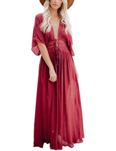 Load image into Gallery viewer, FANCYINN Womens Long Lace Cover up Sheer Bikini Coverups Kimono Tie Front Bathing Suit Swimsuit Beachwear
