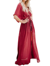 Load image into Gallery viewer, FANCYINN Womens Long Lace Cover up Sheer Bikini Coverups Kimono Tie Front Bathing Suit Swimsuit Beachwear
