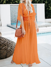 Load image into Gallery viewer, FANCYINN Womens Long Lace Cover up Sheer Bikini Coverups Kimono Tie Front Bathing Suit Swimsuit Beachwear
