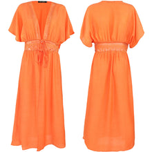 Load image into Gallery viewer, FANCYINN Womens Long Lace Cover up Sheer Bikini Coverups Kimono Tie Front Bathing Suit Swimsuit Beachwear
