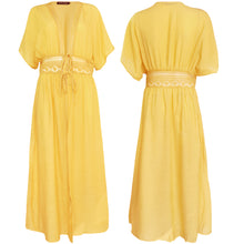 Load image into Gallery viewer, FANCYINN Womens Long Lace Cover up Sheer Bikini Coverups Kimono Tie Front Bathing Suit Swimsuit Beachwear
