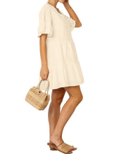 Load image into Gallery viewer, FANCYINN Women’s Cute Shift Dress with Pockets Bell Sleeve Ruffle Hem V Neck Loose Swing Tunic Mini Dress
