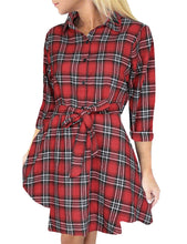 Load image into Gallery viewer, Ladies Autumn Plaid Checks Slim Long Sleeve Casual Mini Tunic Shirt Tartan Dress
