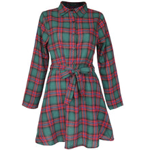 Load image into Gallery viewer, Ladies Autumn Plaid Checks Slim Long Sleeve Casual Mini Tunic Shirt Tartan Dress
