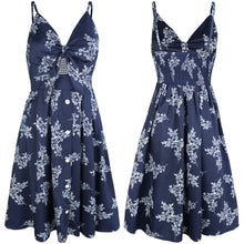 Load image into Gallery viewer, Womens Dresses Summer Tie Front Spaghetti Strap A-Line Backless Swing Midi Dress
