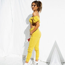 Load image into Gallery viewer, Women Off Shoulder 2 Pieces Outfits Tracksuit Strapless Crop Tops Sweatpants Set

