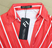 Load image into Gallery viewer, Women 2 Piece Outfit Dress Set Stripe Open Front Crop Top Button Down Mini Skirt
