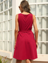 Load image into Gallery viewer, FANCYINN Womens Wrap Dress Sleeveless A-Line V-Neck Cocktail Swing Dresses with Pockets and Belt

