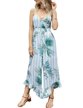 Load image into Gallery viewer, FANCYINN Womens Floral Loose Jumpsuits Rompers Spaghetti Strap Deep V Wide Leg Pants Ruffled Irregular Hem Summer Casual
