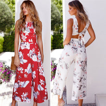 Load image into Gallery viewer, Womens Floral Prints Bow Tie Back Sleeveless High Waist Jumpsuit Romper Wide Leg
