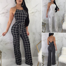 Load image into Gallery viewer, Sexy Women&#39;s Spaghetti Strap Plaid Backless Wide Leg Jumpsuit Overalls with Belt
