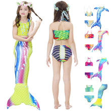 Load image into Gallery viewer, Swimmable Mermaid tails 3Pcs monofin Bikini Girls kids Cosplay Gift Swimwear
