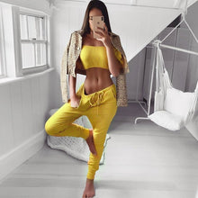 Load image into Gallery viewer, Women Off Shoulder 2 Pieces Outfits Tracksuit Strapless Crop Tops Sweatpants Set
