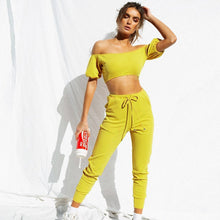 Load image into Gallery viewer, Women Off Shoulder 2 Pieces Outfits Tracksuit Strapless Crop Tops Sweatpants Set

