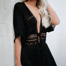Load image into Gallery viewer, FANCYINN Womens Long Lace Cover up Sheer Bikini Coverups Kimono Tie Front Bathing Suit Swimsuit Beachwear
