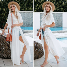 Load image into Gallery viewer, FANCYINN Womens Long Lace Cover up Sheer Bikini Coverups Kimono Tie Front Bathing Suit Swimsuit Beachwear
