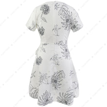 Load image into Gallery viewer, Women&#39;s Deep V Neck Short Sleeve Floral Prints Crossover Belted Midi Wrap Dress
