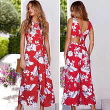 Load image into Gallery viewer, Womens Floral Prints Bow Tie Back Sleeveless High Waist Jumpsuit Romper Wide Leg
