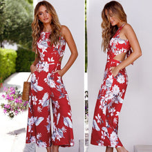 Load image into Gallery viewer, Womens Floral Prints Bow Tie Back Sleeveless High Waist Jumpsuit Romper Wide Leg
