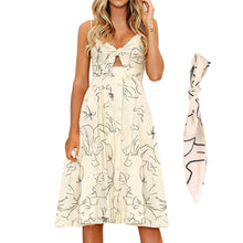Load image into Gallery viewer, Womens Dresses Summer Tie Front Spaghetti Strap A-Line Backless Swing Midi Dress

