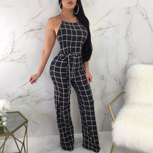 Load image into Gallery viewer, Sexy Women&#39;s Spaghetti Strap Plaid Backless Wide Leg Jumpsuit Overalls with Belt
