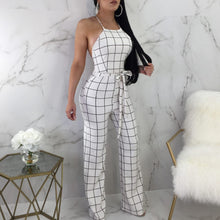 Load image into Gallery viewer, Sexy Women&#39;s Spaghetti Strap Plaid Backless Wide Leg Jumpsuit Overalls with Belt
