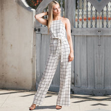 Load image into Gallery viewer, Sexy Women&#39;s Spaghetti Strap Plaid Backless Wide Leg Jumpsuit Overalls with Belt
