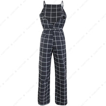 Load image into Gallery viewer, Sexy Women&#39;s Spaghetti Strap Plaid Backless Wide Leg Jumpsuit Overalls with Belt
