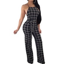 Load image into Gallery viewer, Sexy Women&#39;s Spaghetti Strap Plaid Backless Wide Leg Jumpsuit Overalls with Belt
