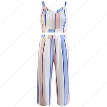 Load image into Gallery viewer, Women 2 Piece Striped Outfits Tie Back Crop Cami Top Wide Leg Pants 2 Pcs Set
