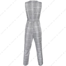 Load image into Gallery viewer, Women&#39;s Cross V Neck Sleeveless Plaid Wrap Long Jumpsuit Rompers With Pockets
