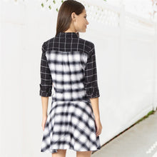 Load image into Gallery viewer, Women Classic Plaid Shirt Dress Long Sleeve Button Down Checkered Dresses Pocket
