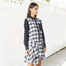 Load image into Gallery viewer, Women Classic Plaid Shirt Dress Long Sleeve Button Down Checkered Dresses Pocket
