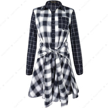 Load image into Gallery viewer, Women Classic Plaid Shirt Dress Long Sleeve Button Down Checkered Dresses Pocket
