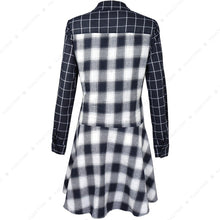 Load image into Gallery viewer, Women Classic Plaid Shirt Dress Long Sleeve Button Down Checkered Dresses Pocket
