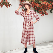 Load image into Gallery viewer, Women Plaid Checkered Roll Up Long Sleeve Tops Casual Midi Shirt Dress with Belt
