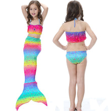 Load image into Gallery viewer, Kids Girls 3Pcs Mermaid Tail Swimming Bikini Set Swimwear Sparkle Swimmable

