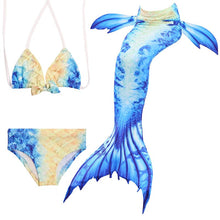 Load image into Gallery viewer, Swimmable Mermaid tails 3Pcs monofin Bikini Girls kids Cosplay Gift Swimwear
