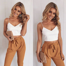 Load image into Gallery viewer, Women 2Pcs Set Skinny Crop Top Slim Trousers Sleeveless Jumpsuit Mini Playsuit

