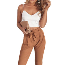 Load image into Gallery viewer, Women 2Pcs Set Skinny Crop Top Slim Trousers Sleeveless Jumpsuit Mini Playsuit
