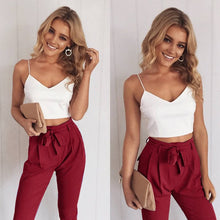 Load image into Gallery viewer, Women 2Pcs Set Skinny Crop Top Slim Trousers Sleeveless Jumpsuit Mini Playsuit
